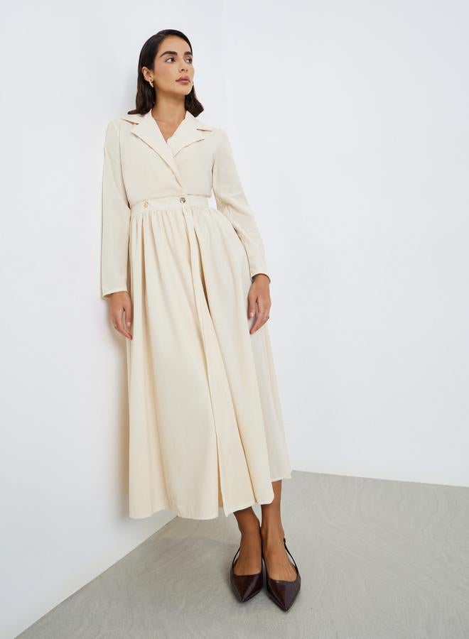 ستايلي فستان بليزر ميدي بأكمام طويلة وياقة كريمية - Image 2